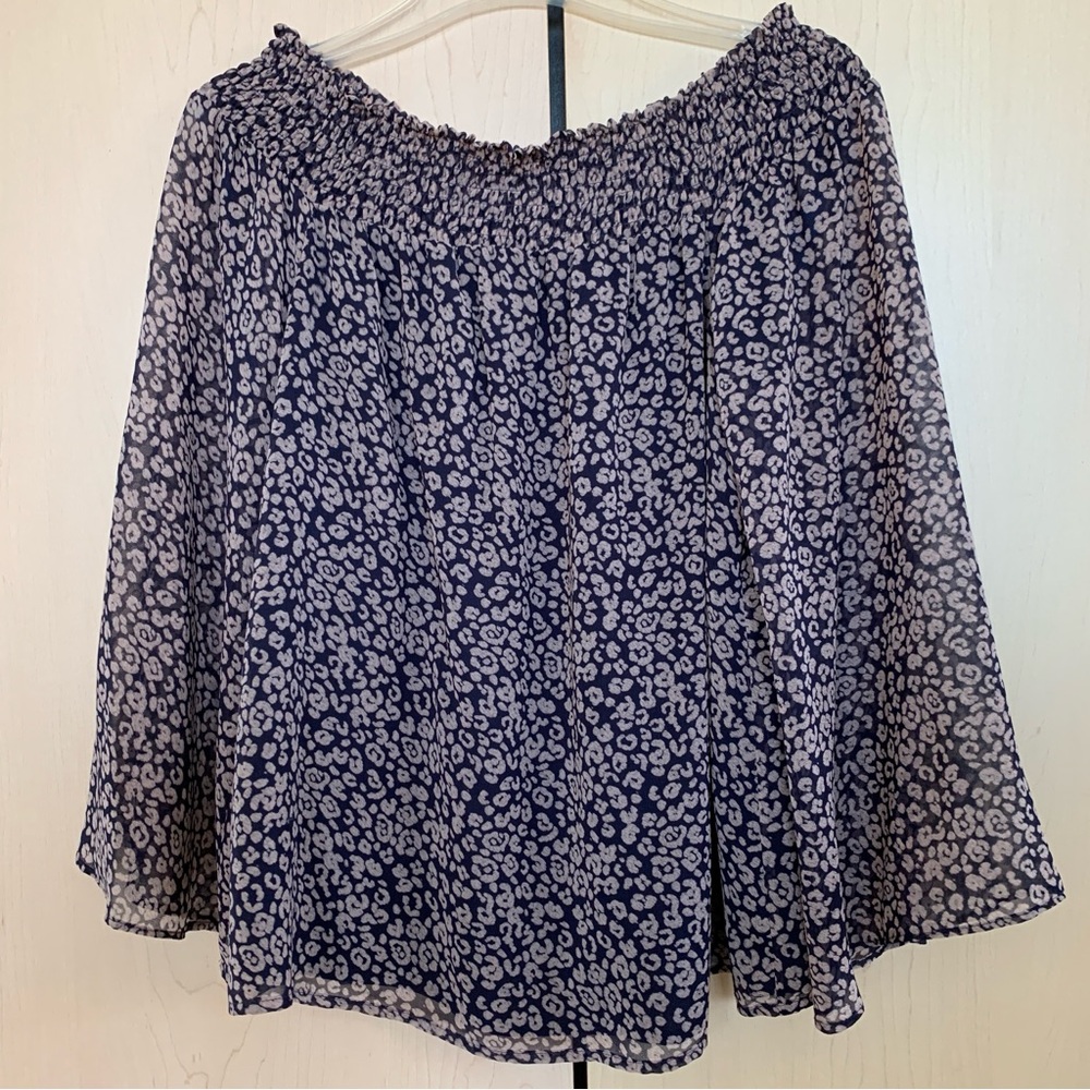 Rebecca Minkoff Women's Smocked Off The Shoulder Top Floral Navy Brown‎ Size XS